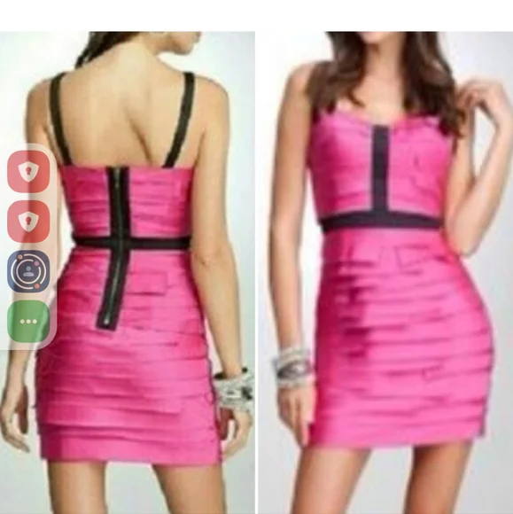Bebe Layered Satin Bodycon Cocktail Lucca Strips Purple Sheath Dress Size Small - Picture 8 of 12